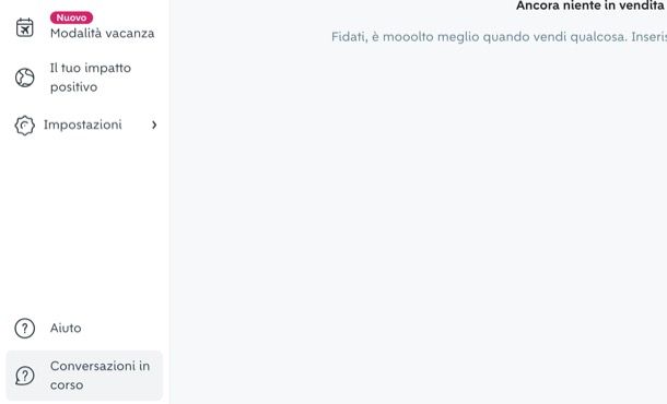 Apertura Centro assistenza dal menu account Wallapop PC