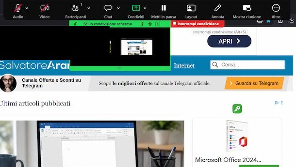 Interrompere la condivisione dello schermo Zoom Windows