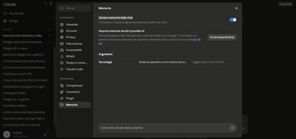 memoria di claude ai