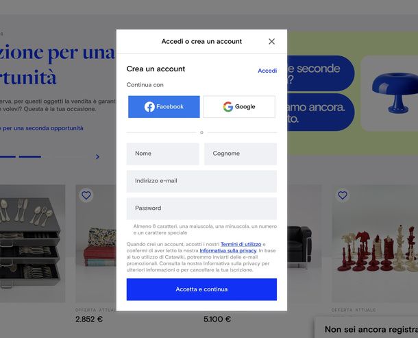 Creare un account su Catawiki