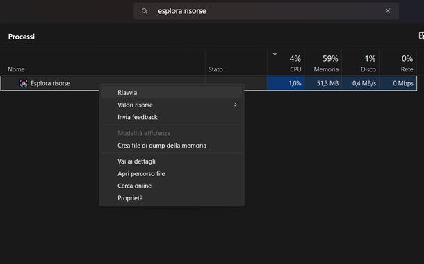 Riavviare Esplora File da Gestione attività