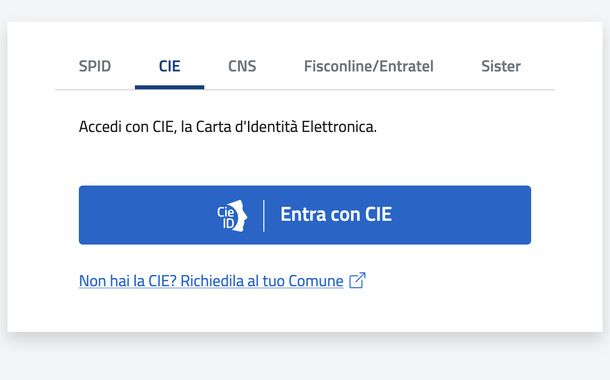 Selezionare CIE Agenzia delle Entrate