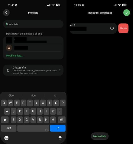 Rinominare ed eliminare lista broadcast iPhone