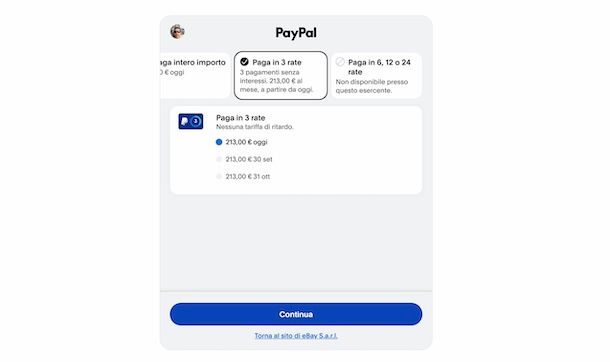 Attivare PayPal 3 rate