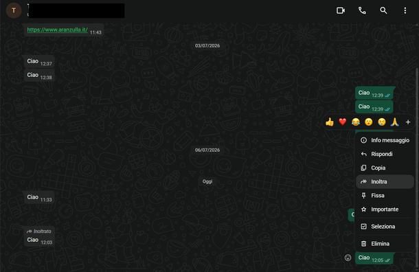 Inoltrare un messaggio WhatsApp Windows