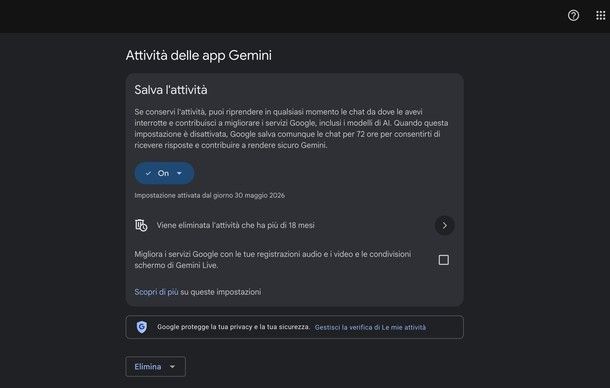 Disattivare il salvataggio della cronologia Gemini PC