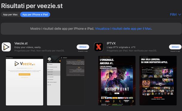 Cercare Veezie su App Store macOS