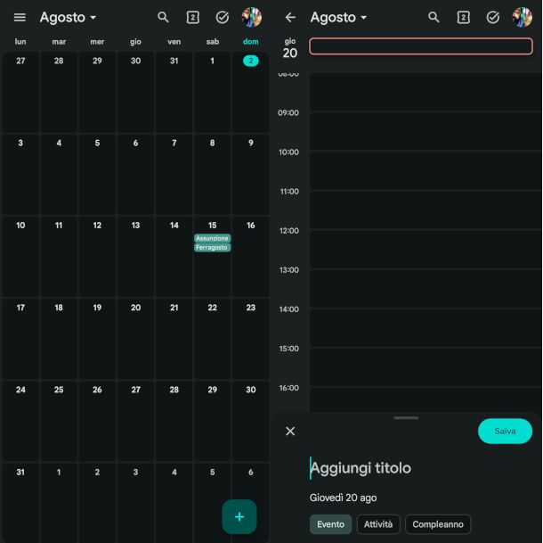 schermate app Google Calendar