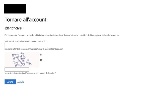 Identificazione recupero account Microsoft aziendale