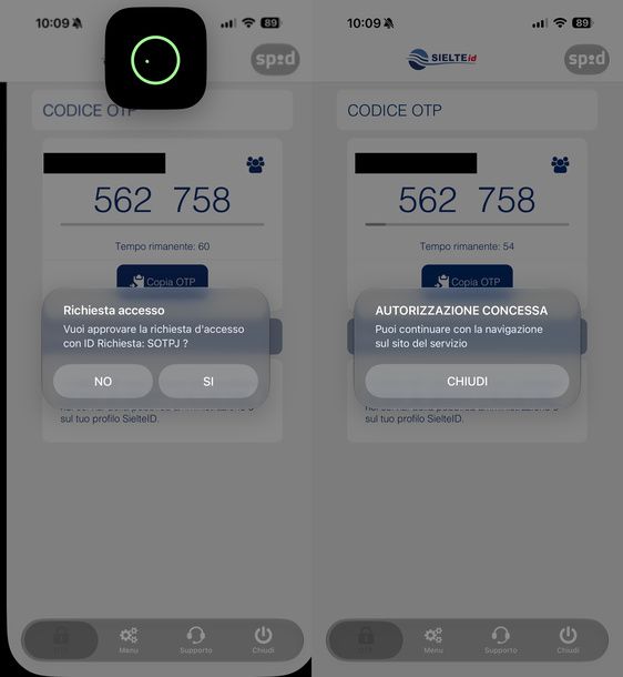 Confermare accesso SPID app MySielteID iPhone