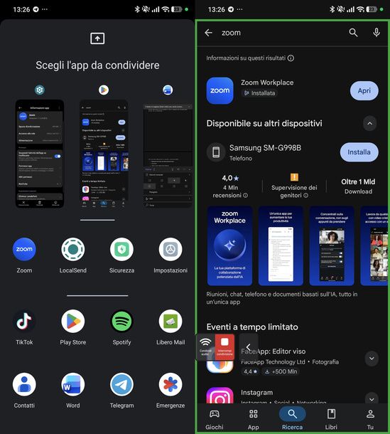 Condividere app specifica Zoom Android