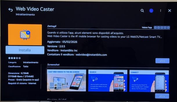 Installare Web Video Caster Smart TV LG
