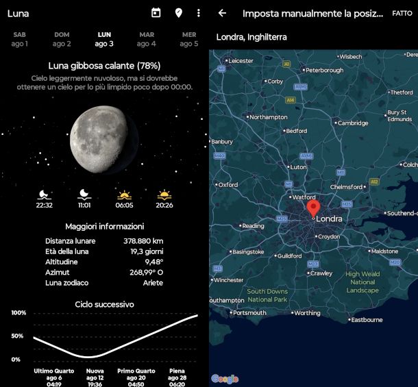 schermate app My Moon Phase