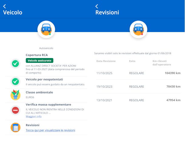 schermate verifica altra targa app iPatente