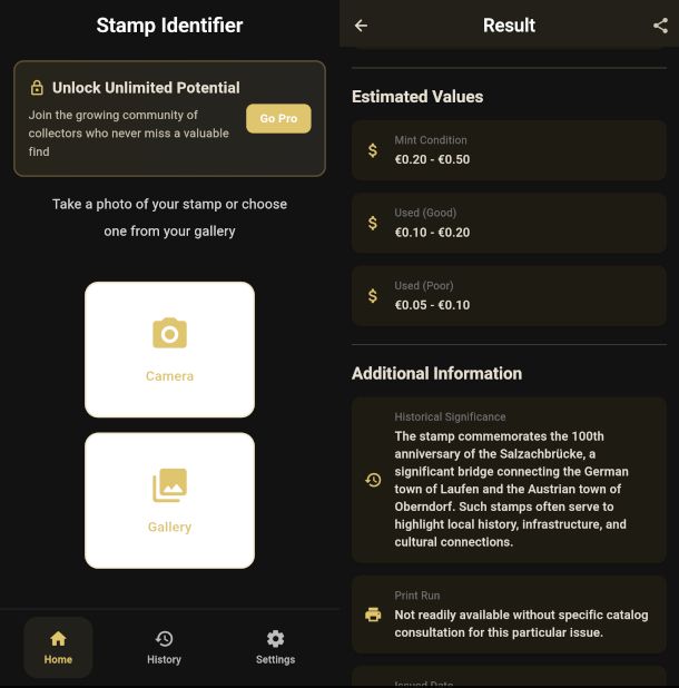 schermate app Stamp Identifier