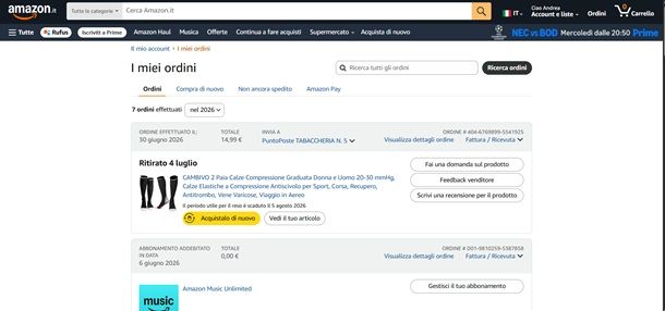 cronologia ordini amazon