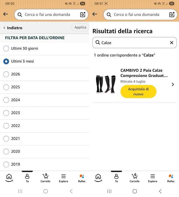 app amazon cronologia ordini