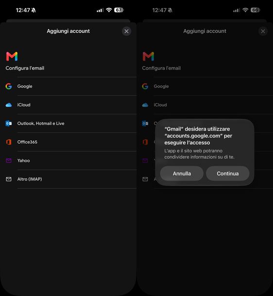 Aggiungere account Google app Gmail iPhone