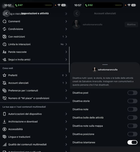 Gestire account silenziati Instagram iPhone