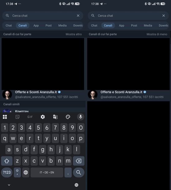 Vedere tutti i canali Telegram seguiti Android