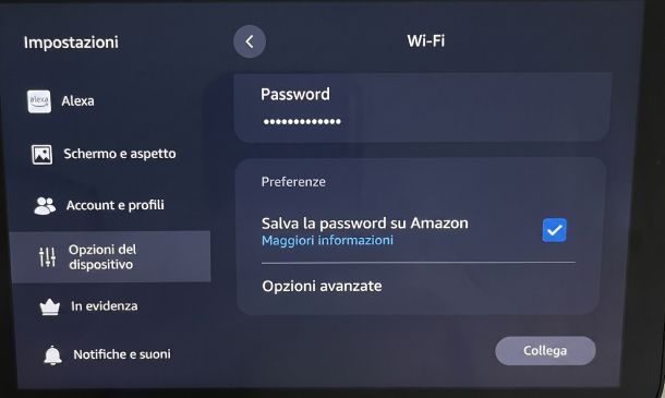 Impostare password WiFi Echo Show