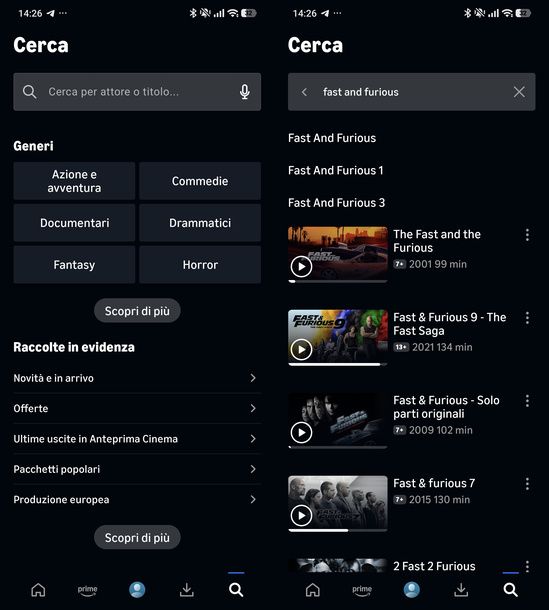 Cercare film Prime Video Android