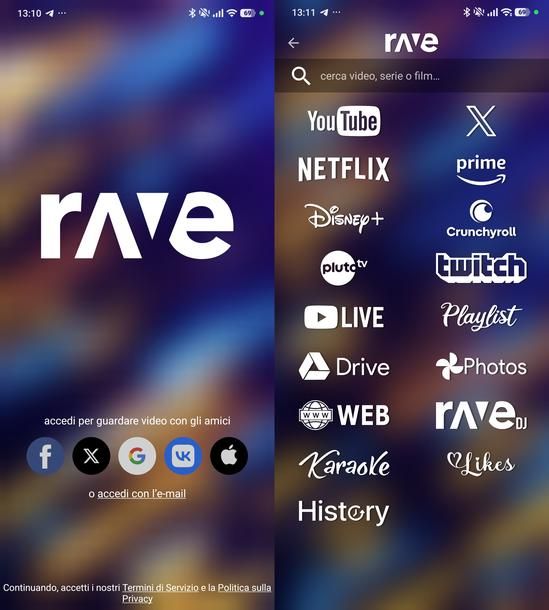 Guardare serie TV con gli amici Rave Android