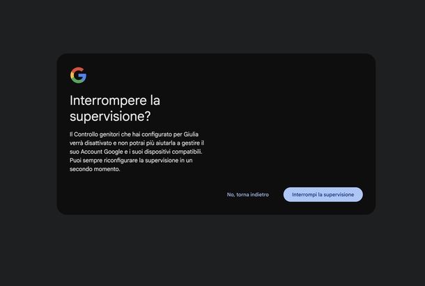 Interrompere la supervisione dal browser del figlio PC
