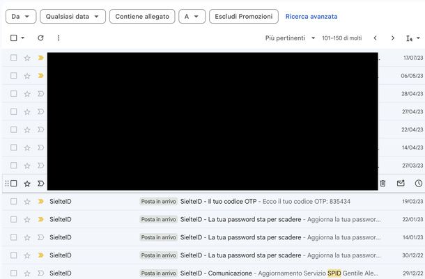 Cercare SPID nella posta Gmail