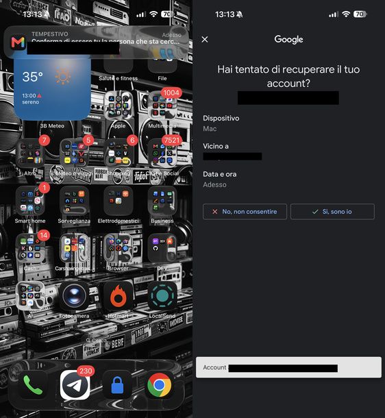 Confermare tentativo di accesso Google iPhone