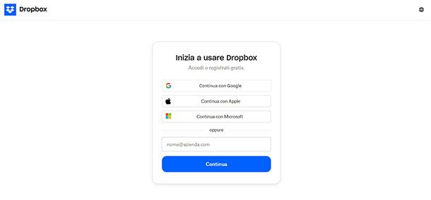 Registrazione Dropbox