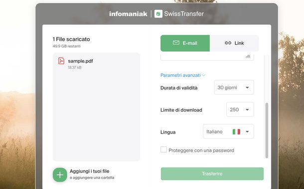 Impostare parametri avanzati SwissTransfer PC