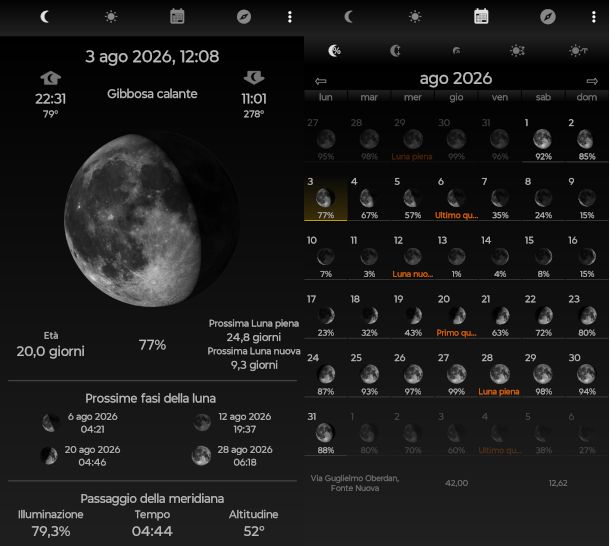 schermate app Moon Phase Calendar