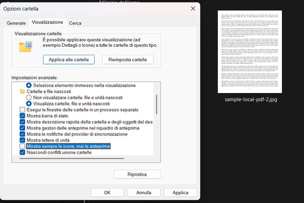 Attivare le anteprime dei file Esplora File