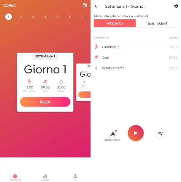 schermate app Corsa per dimagrire
