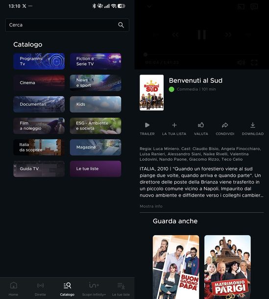 Guardare contenuti on demand Mediaset Infinity Android