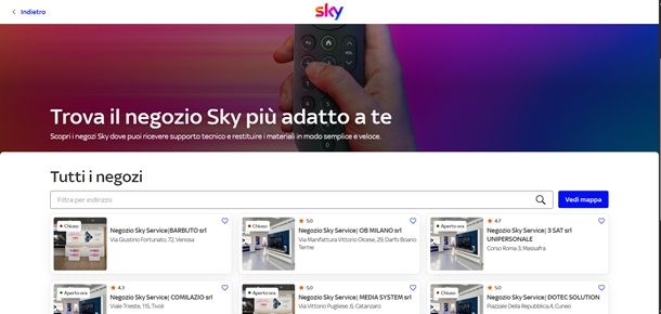 trovare negozio sky