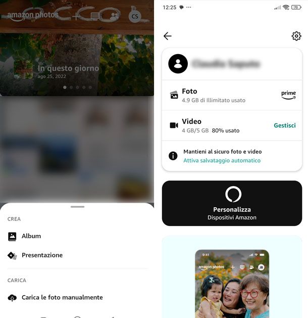 Carica foto su Amazon Photos da app