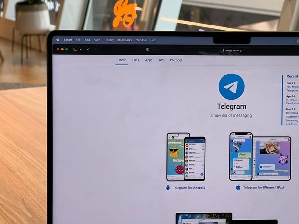 Sito Telegram aperto su computer