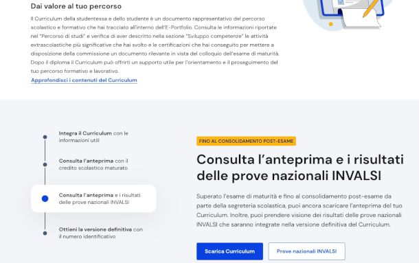 pagina Curriculum dello studente