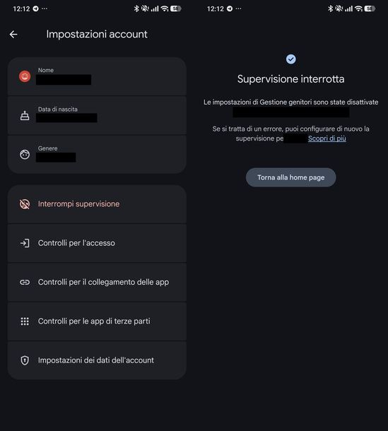 Interrompere supervisione Family Link Android genitore