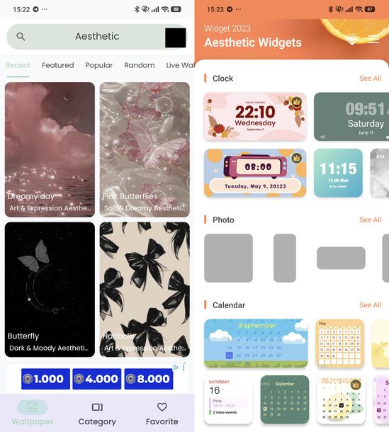 Trovare sfondi e widget aesthetic Android