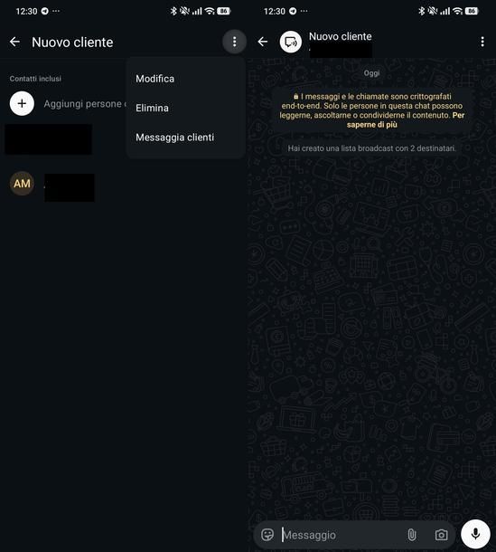Inviare messaggio lista clienti WhatsApp Business Android