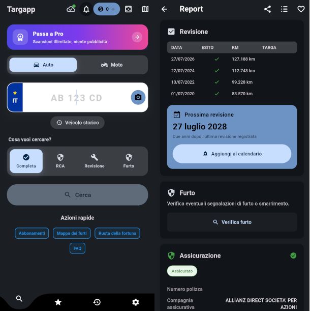 schermate app TargApp