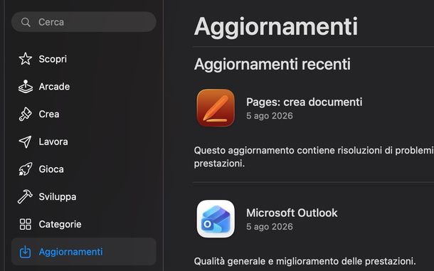 Aprire Aggiornamenti su Mac App Store