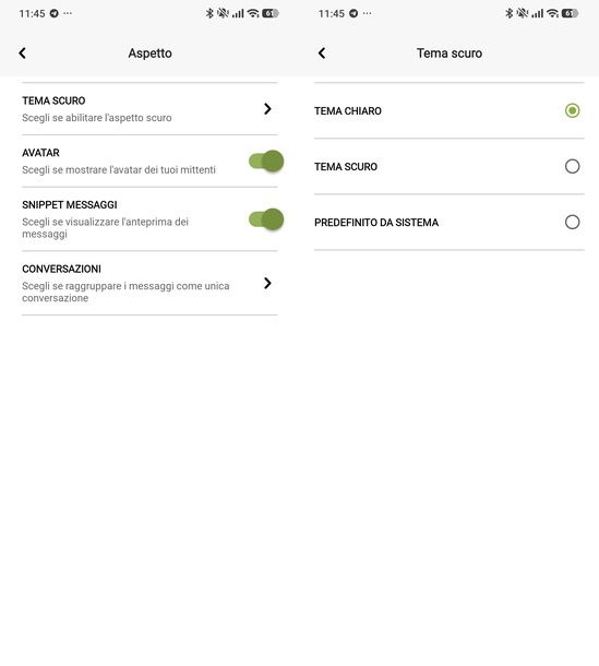 Attivare il tema scuro app Libero Mail Android
