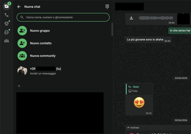 Nuova chat WhatsApp Web PC