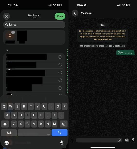 Creare lista broadcast WhatsApp iPhone