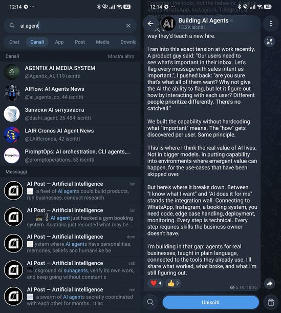 Cercare canali Telegram Android