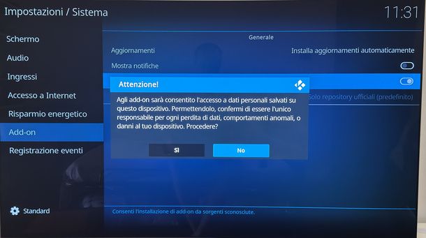 Attivare sorgenti sconosciute Kodi